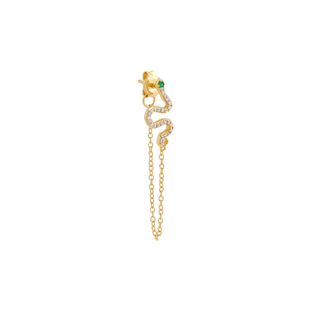 Pavé Snake Front Back Chain Stud Earring