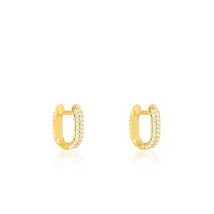 Pave Paperclip Hoop Earrings - Gold White - Short