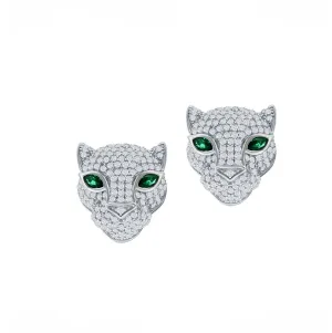 Pave Sparkle Emerald-Eye Panther Stud Earrings