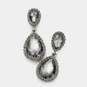 Pear Black Diamond Crystal Pave Trim Earrings