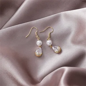 Pearl & Crystal Double-Tier Floral Drop Earrings