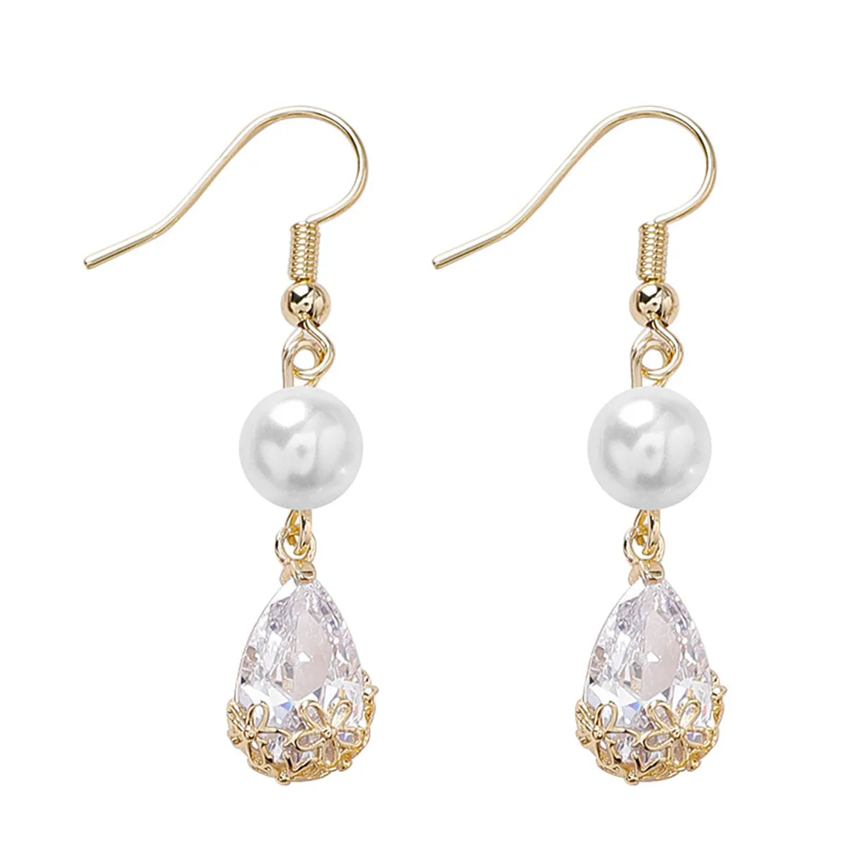 Pearl & Crystal Double-Tier Floral Drop Earrings