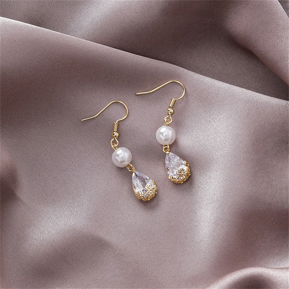 Pearl & Crystal Double-Tier Floral Drop Earrings