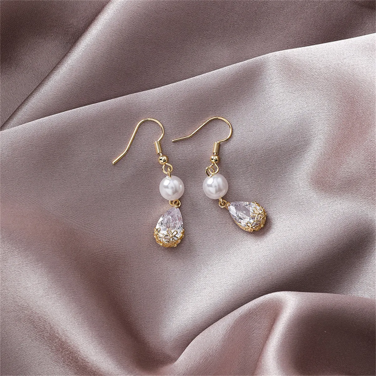 Pearl & Crystal Double-Tier Floral Drop Earrings