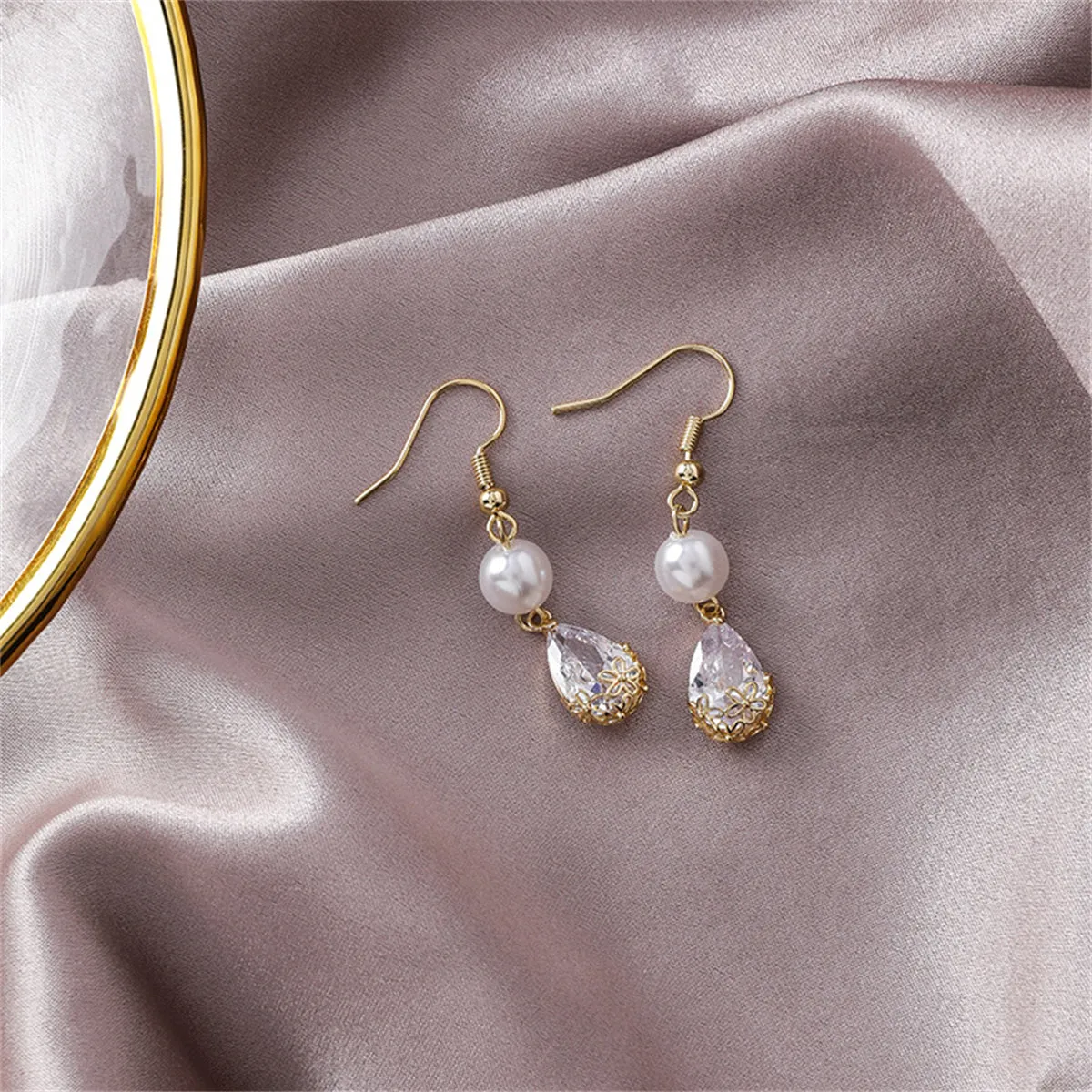 Pearl & Crystal Double-Tier Floral Drop Earrings