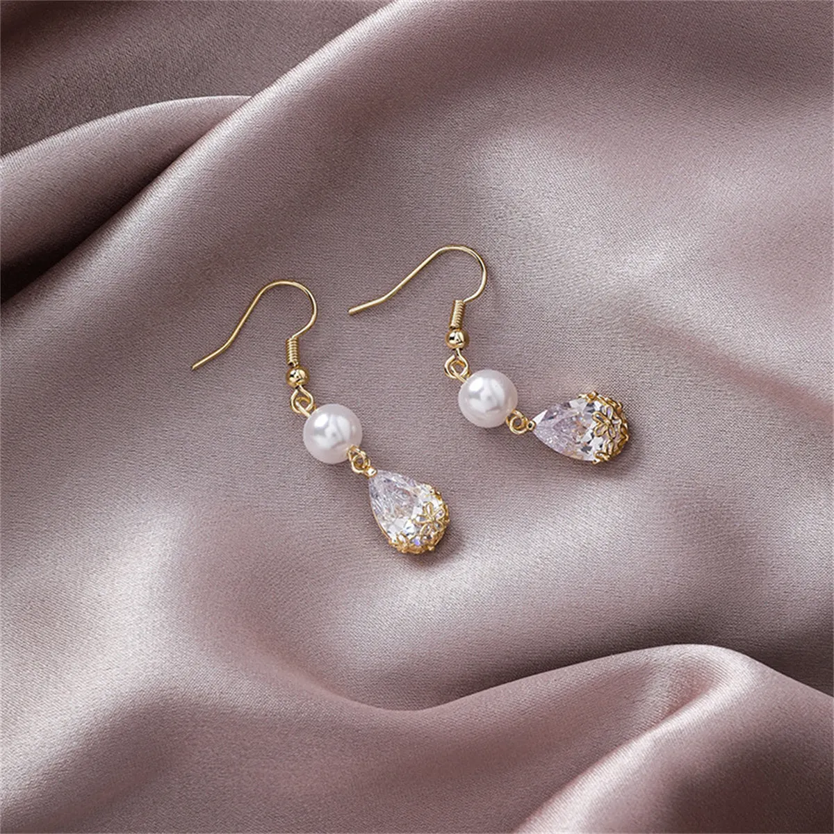 Pearl & Crystal Double-Tier Floral Drop Earrings