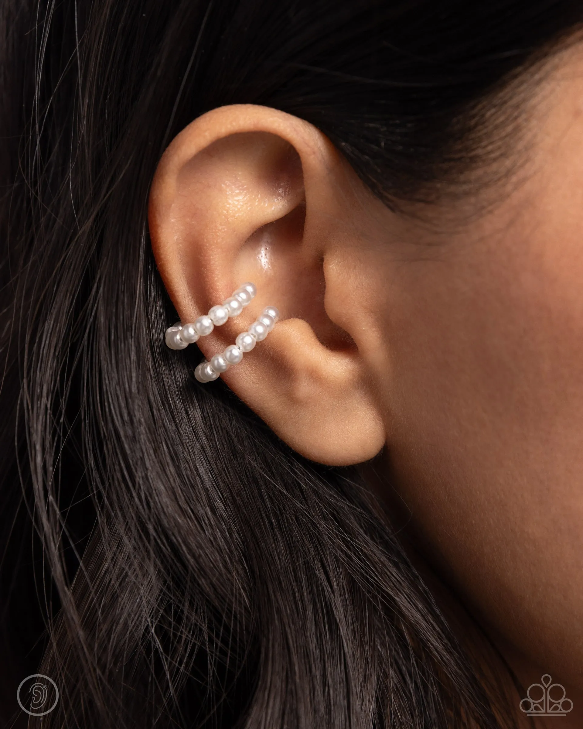 PEARLS Just Want to Have Fun - White - Pearl Paparazzi Ear Cuff Earrings