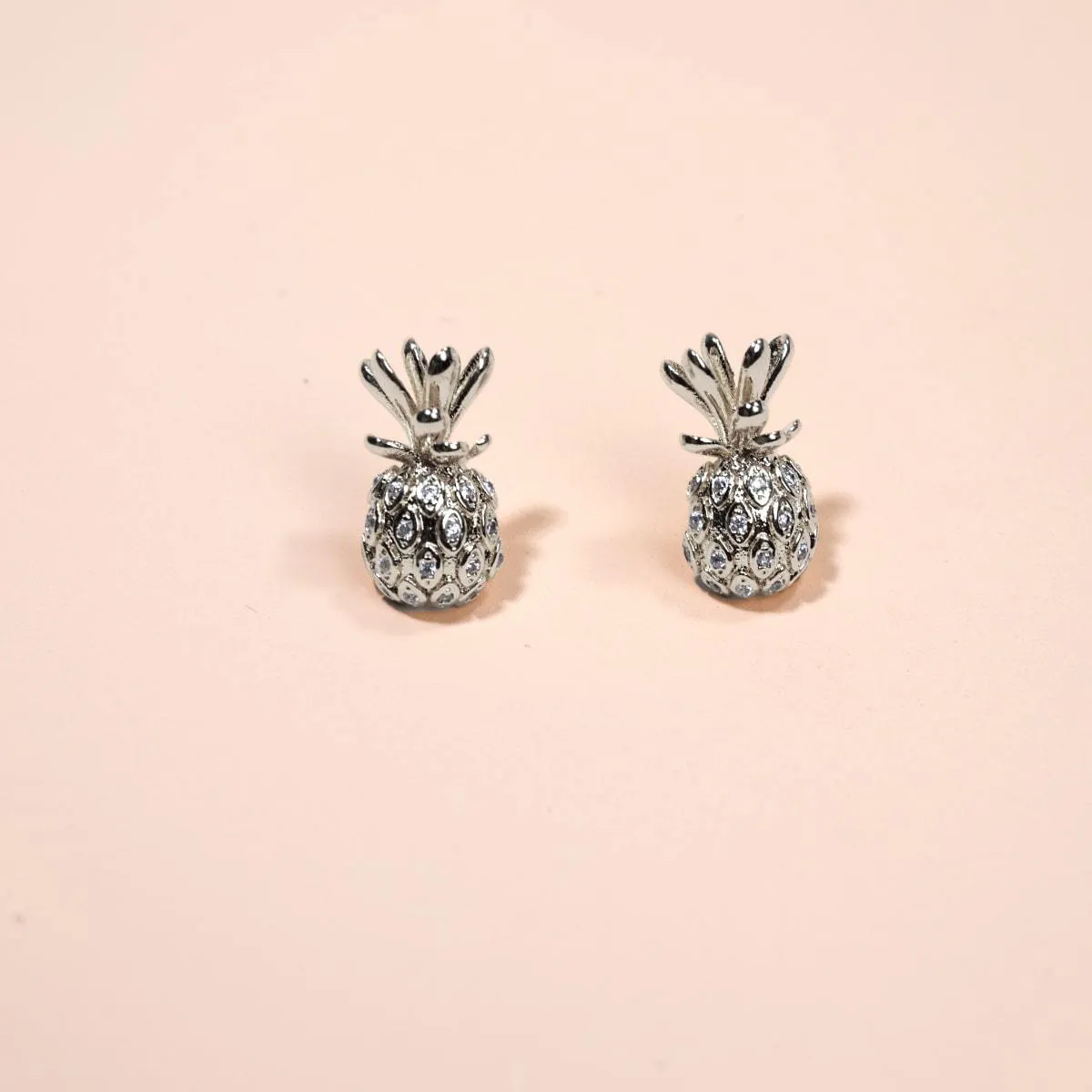 Pina Colada | White Gold Vermeil | CZ Diamond Pineapple Earrings