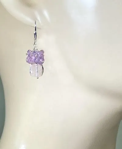 Pink Amethyst Cube Gemstone Cluster Earrings Sterling Silver