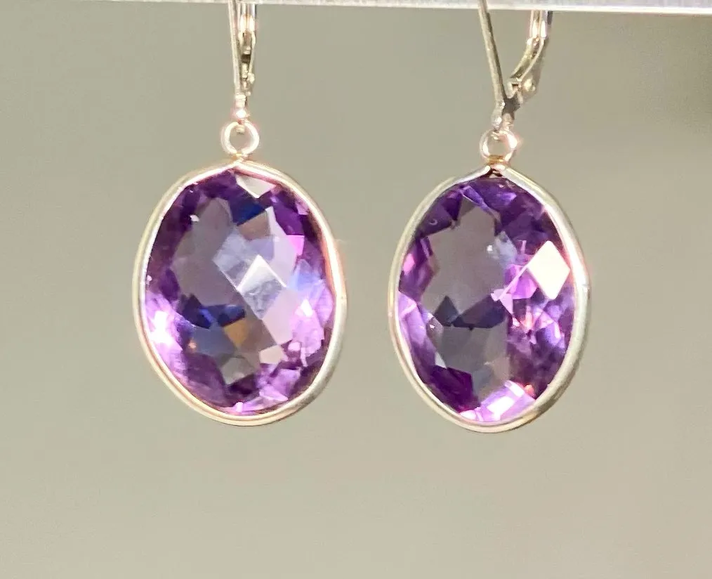 Pink Amethyst Faceted Portrait Set Dangle Earrings Sterling Silver