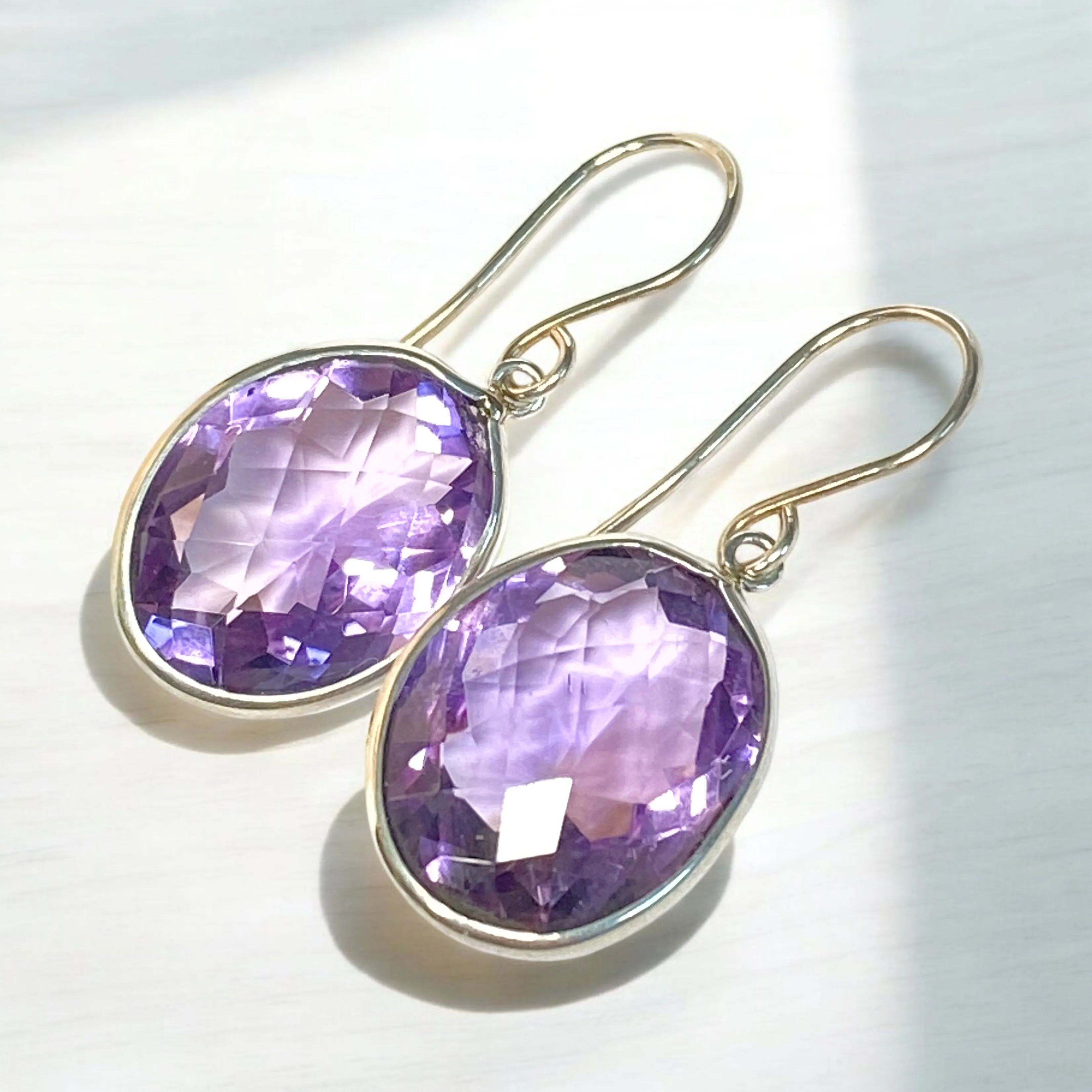 Pink Amethyst Faceted Portrait Set Dangle Earrings Sterling Silver