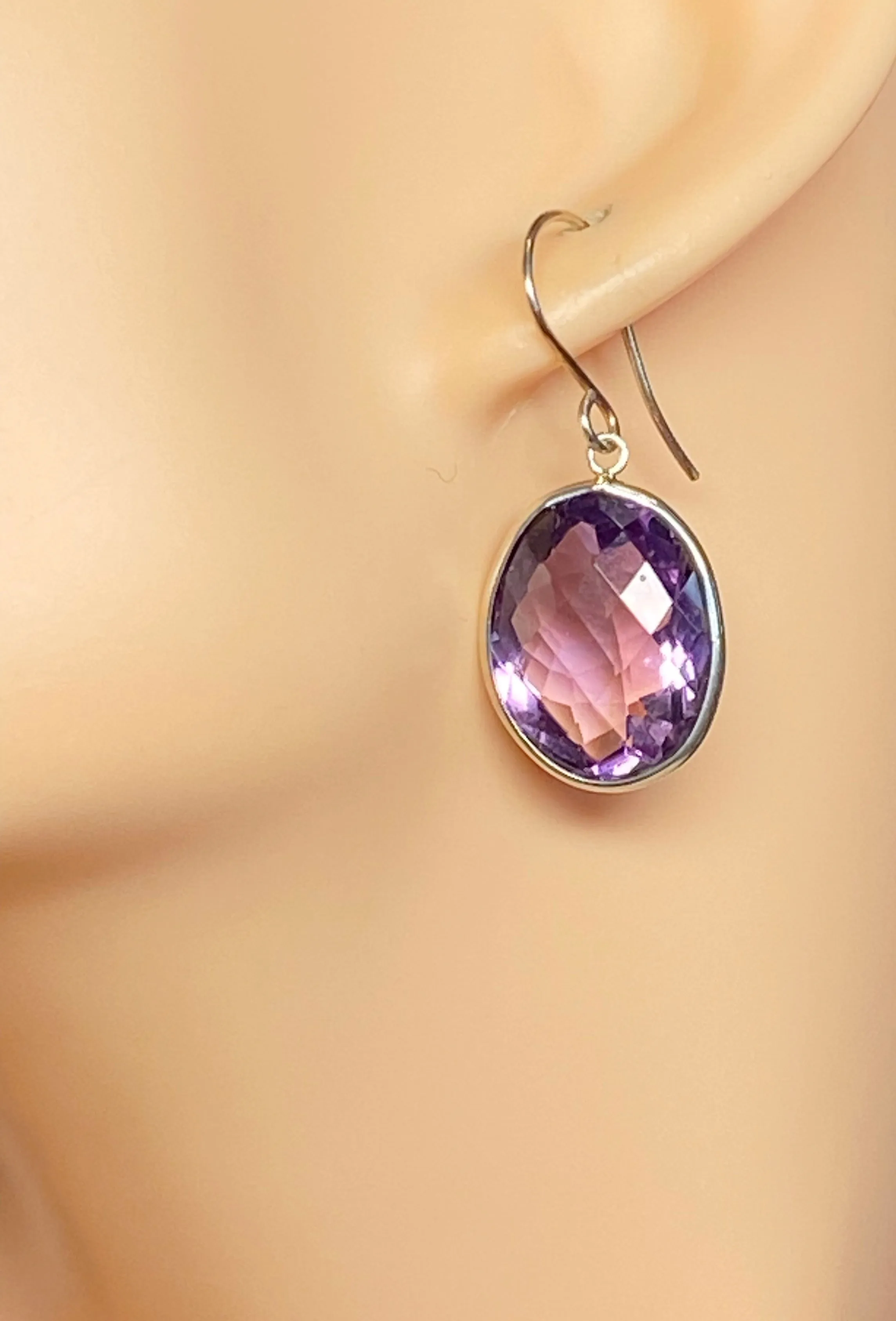 Pink Amethyst Faceted Portrait Set Dangle Earrings Sterling Silver