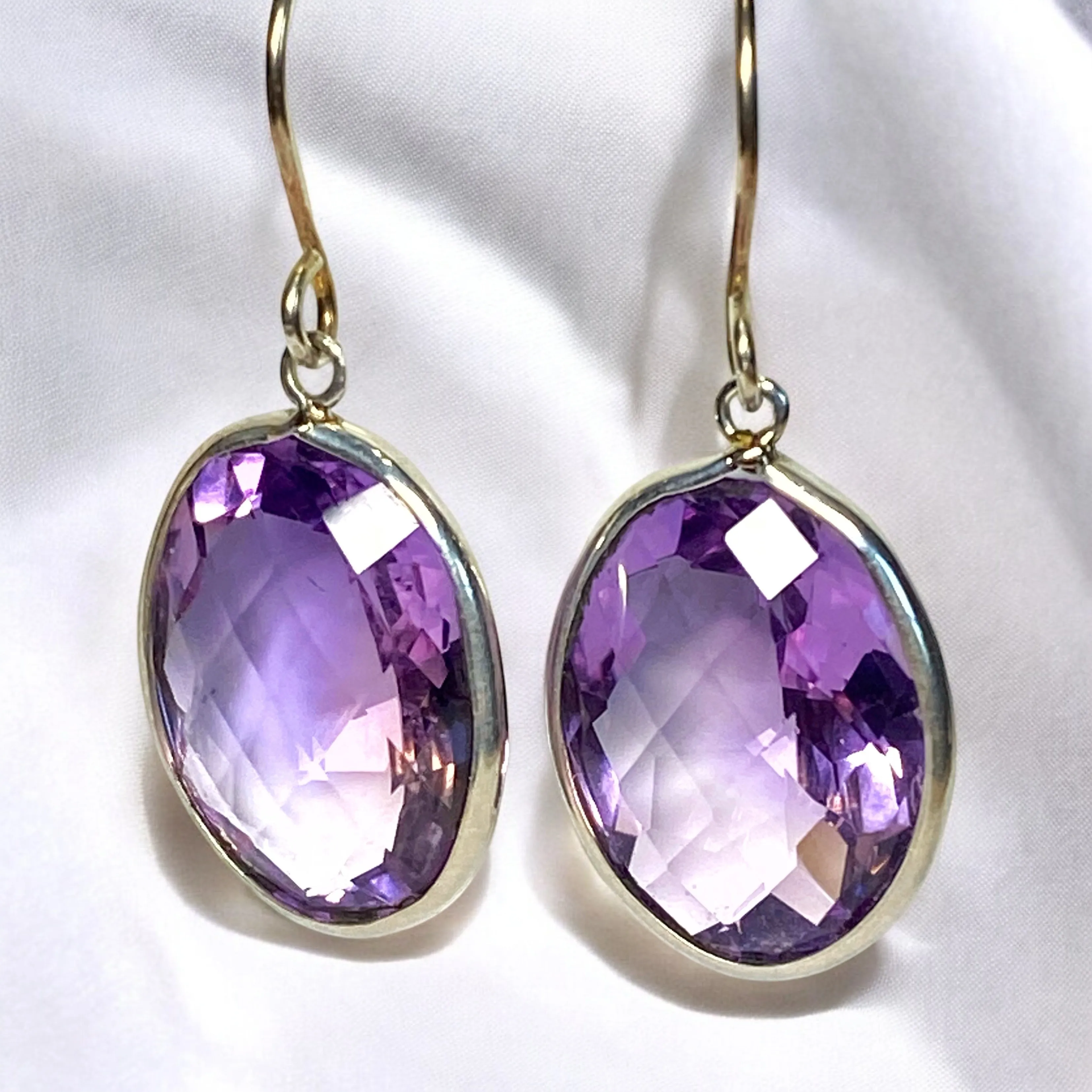 Pink Amethyst Faceted Portrait Set Dangle Earrings Sterling Silver