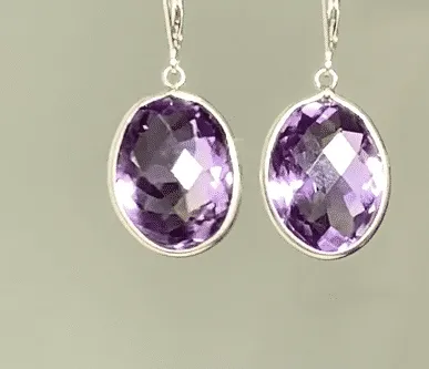 Pink Amethyst Faceted Portrait Set Dangle Earrings Sterling Silver