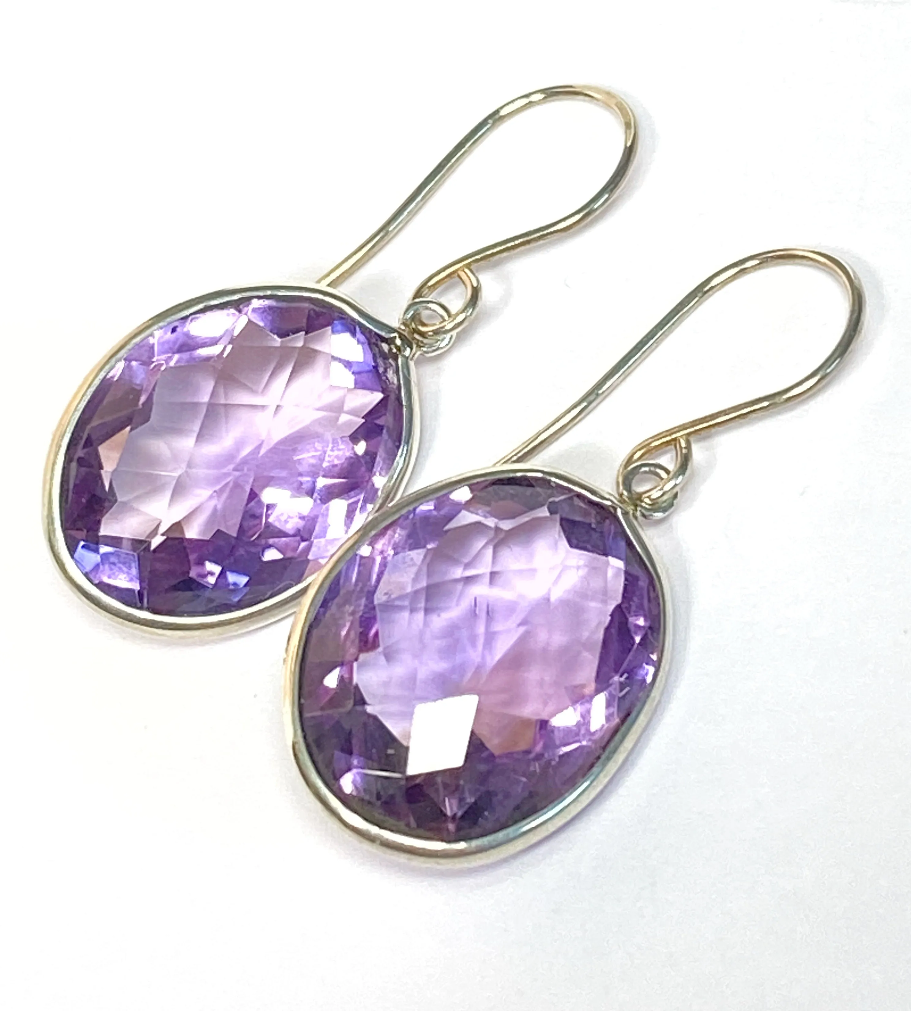 Pink Amethyst Faceted Portrait Set Dangle Earrings Sterling Silver