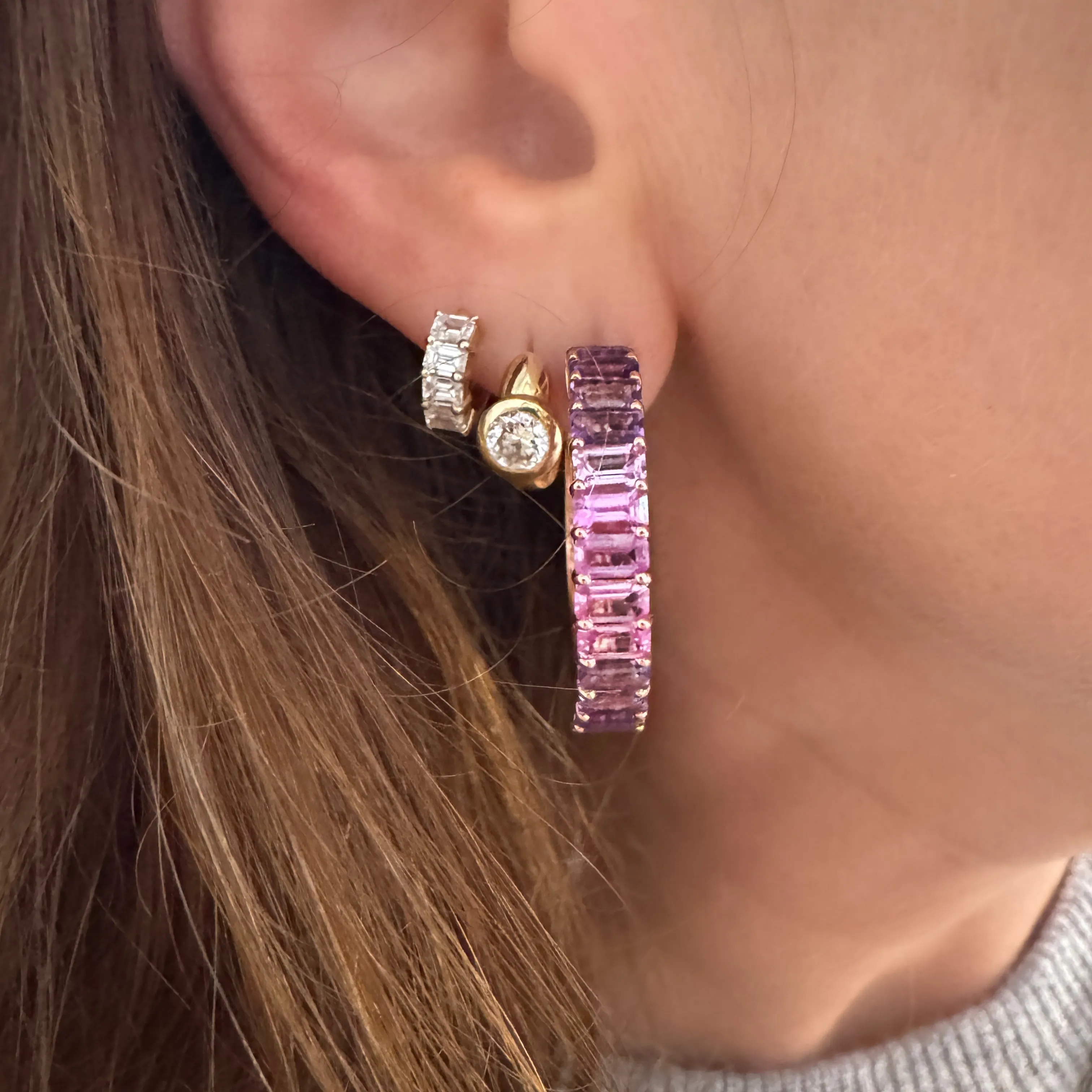 Pink & Purple Sapphire Ombre Eternity Hoop Earrings