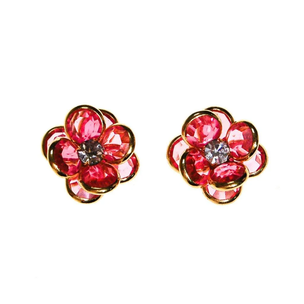 Pink Bezel Set Crystal Flower Earring by Swarovski