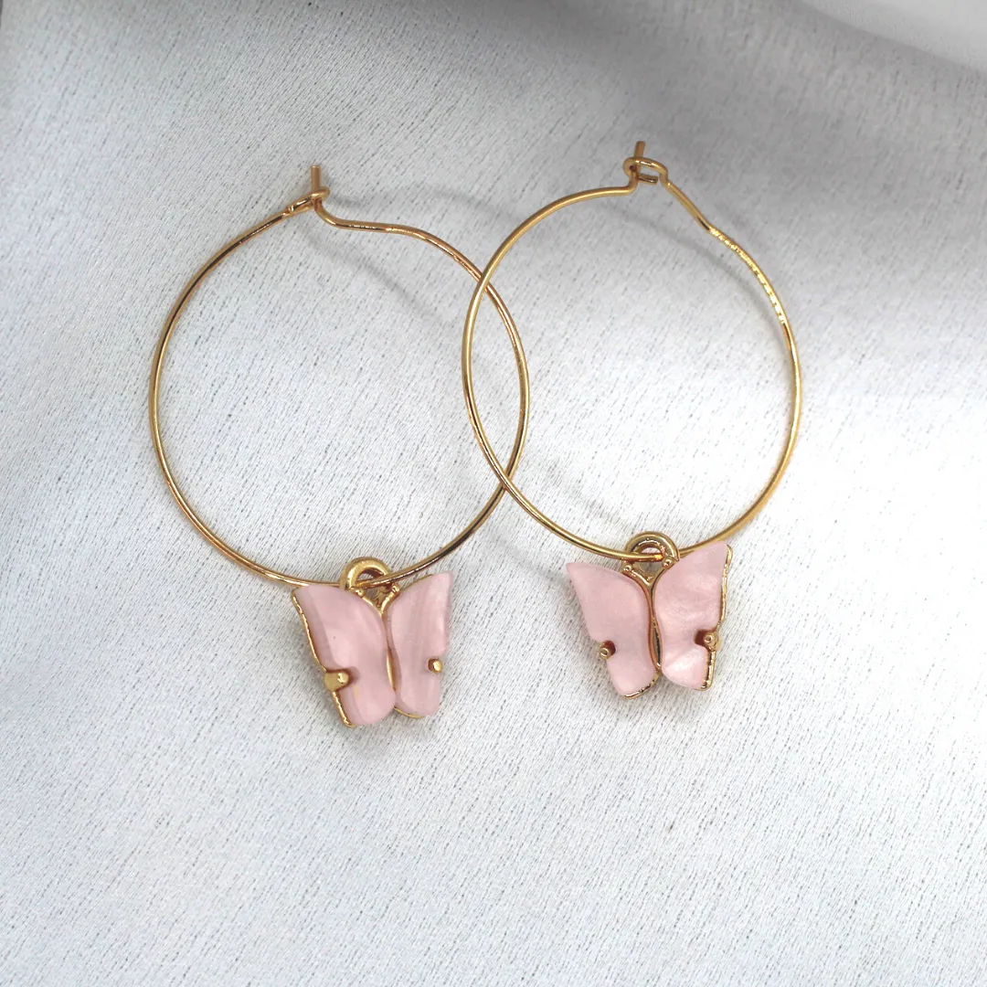 Pink Butterfly Hoop Drop