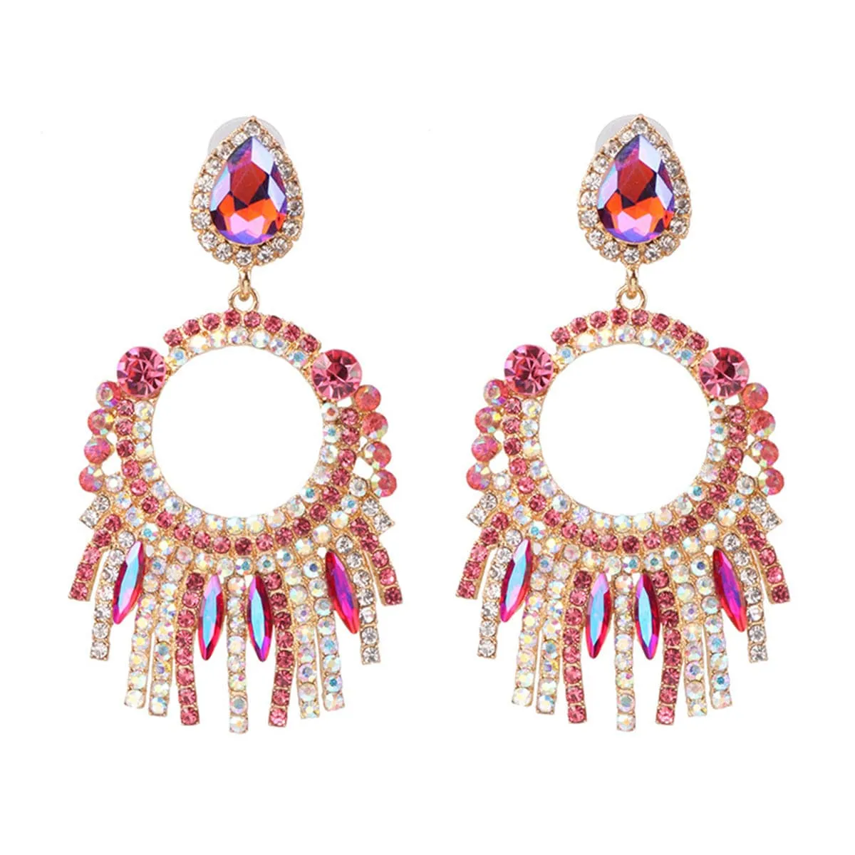 Pink Crystal & Cubic Zirconia Tassel Drop Earrings
