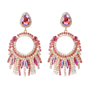 Pink Crystal & Cubic Zirconia Tassel Drop Earrings