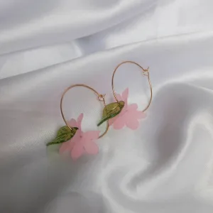 Pink Flower Gold Hoop Earrings - Lightweight Hoop Earrings Flower Earrings,Hoop Earrings In The UK,Cute Earrings,Flower Jewellery In The UK