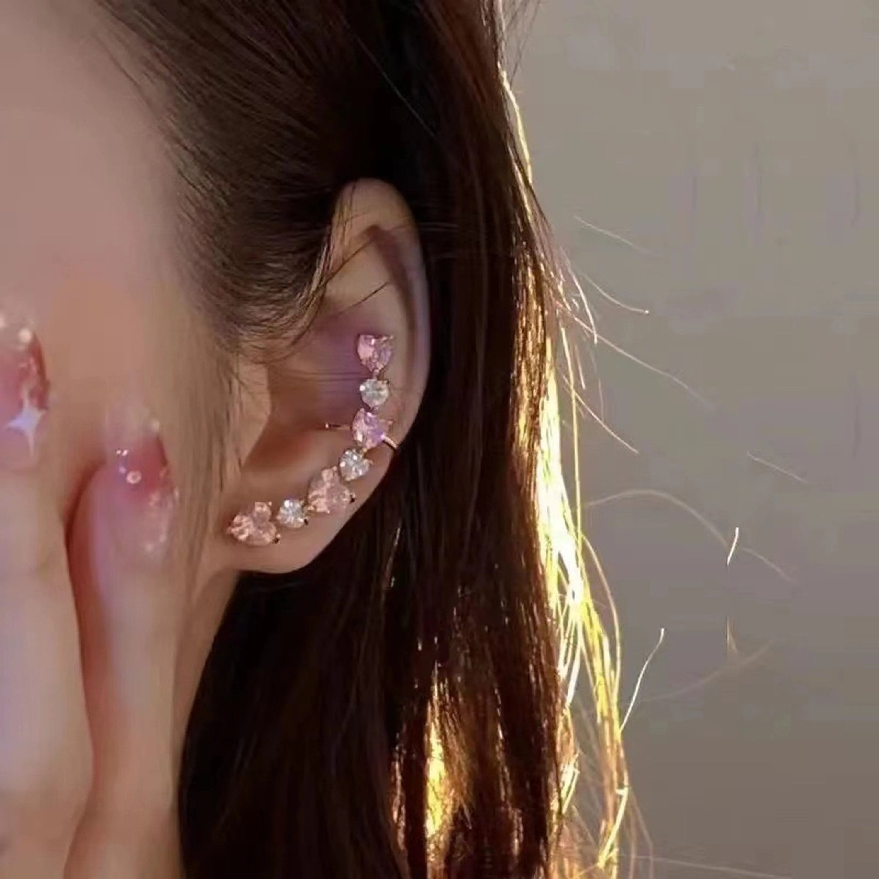 Pink heart ear cuff