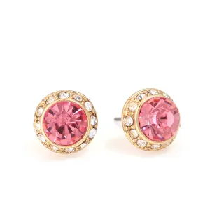 PINK ROUND CRYSTAL AND RHINESTONE GOLD POST  EARRINGS #GFE2053GLT.ROS (SC13)