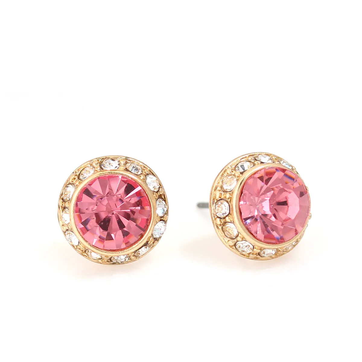 PINK ROUND CRYSTAL AND RHINESTONE GOLD POST  EARRINGS #GFE2053GLT.ROS (SC13)