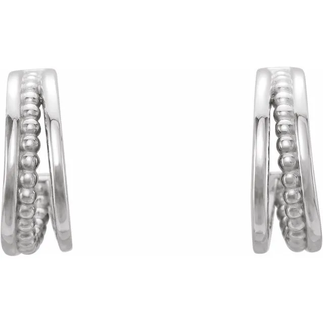 Platinum 11.8 mm Beaded Huggie Earrings