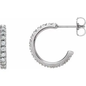 Platinum 1/2 CTW Natural Diamond French-Set 15 mm Huggie Hoop Earrings