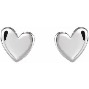 Platinum 4 mm Asymmetrical Heart Earrings