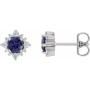 Platinum 5 mm Natural Iolite & 1/6 CTW Natural Diamond Halo-Style Earrings