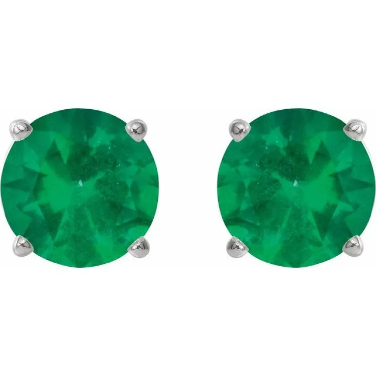 Platinum 6 mm Lab-Grown Emerald Stud Earrings