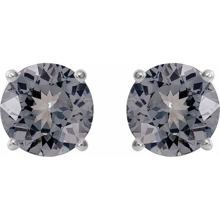 Platinum 6 mm Natural Gray Spinel Stud Earrings