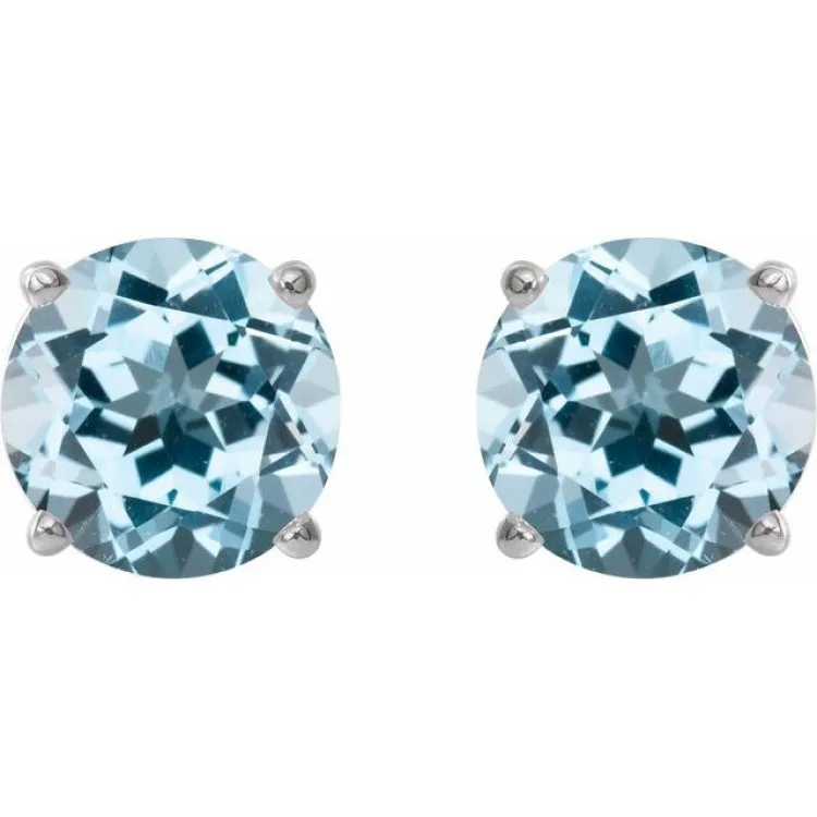 Platinum 6 mm Natural Sky Blue Topaz Stud Earrings
