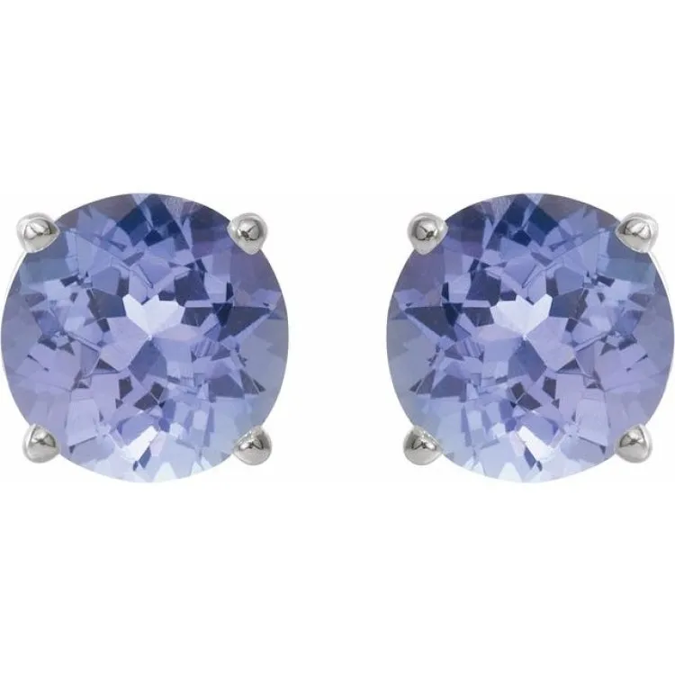 Platinum 7 mm Natural Tanzanite Stud Earrings