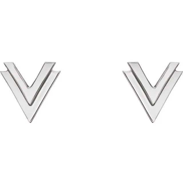 Platinum 8 mm Double V Earrings