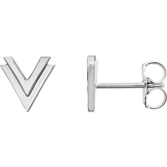 Platinum 8 mm Double V Earrings