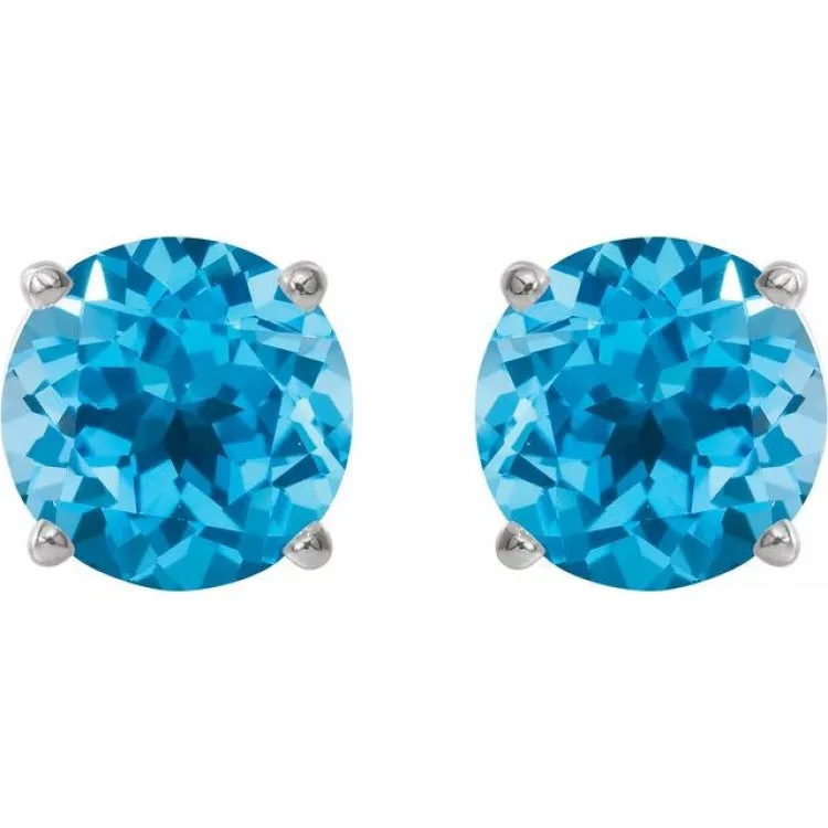 Platinum 8 mm Natural Swiss Blue Topaz Stud Earrings