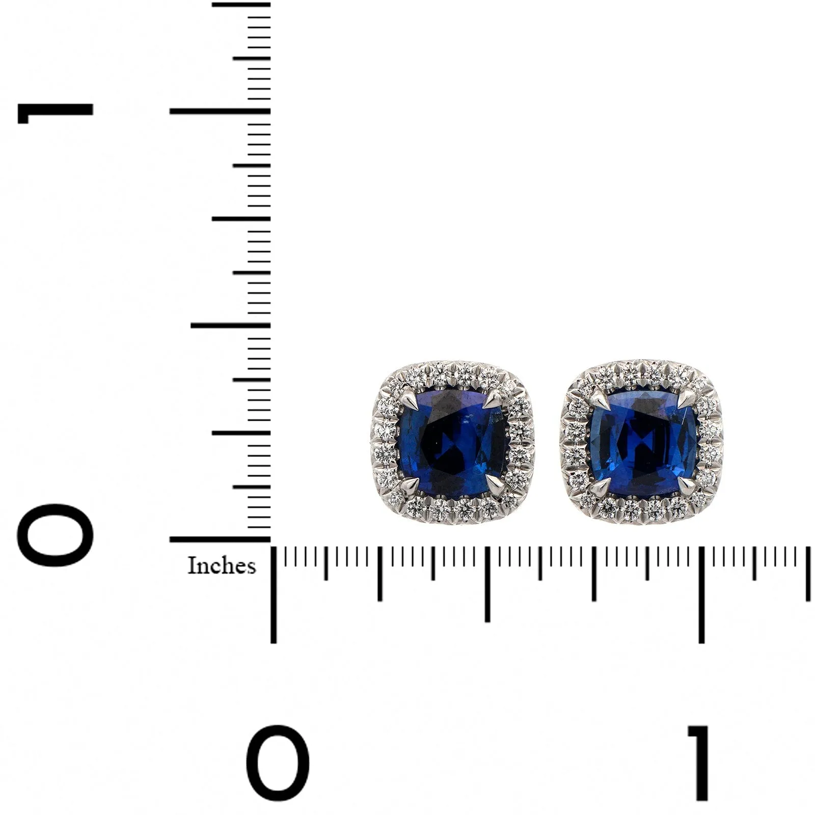Platinum Blue Sapphire and Diamond Halo Stud Earrings
