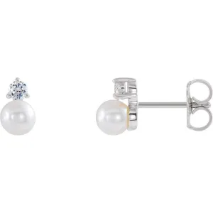 Platinum Cultured White Freshwater Pearl & 1/5 CTW Natural Diamond Earrings
