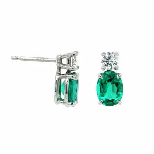 Platinum Emerald and Diamond Stud Earrings