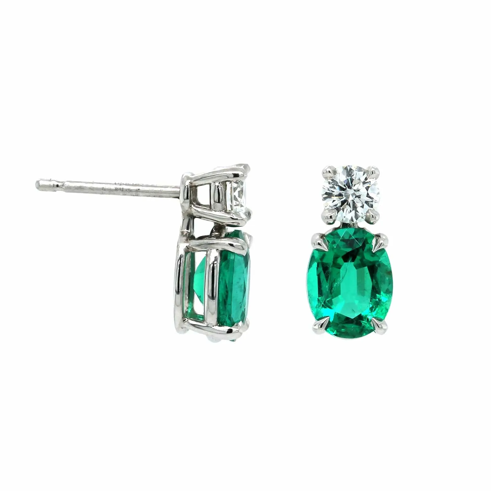 Platinum Emerald and Diamond Stud Earrings