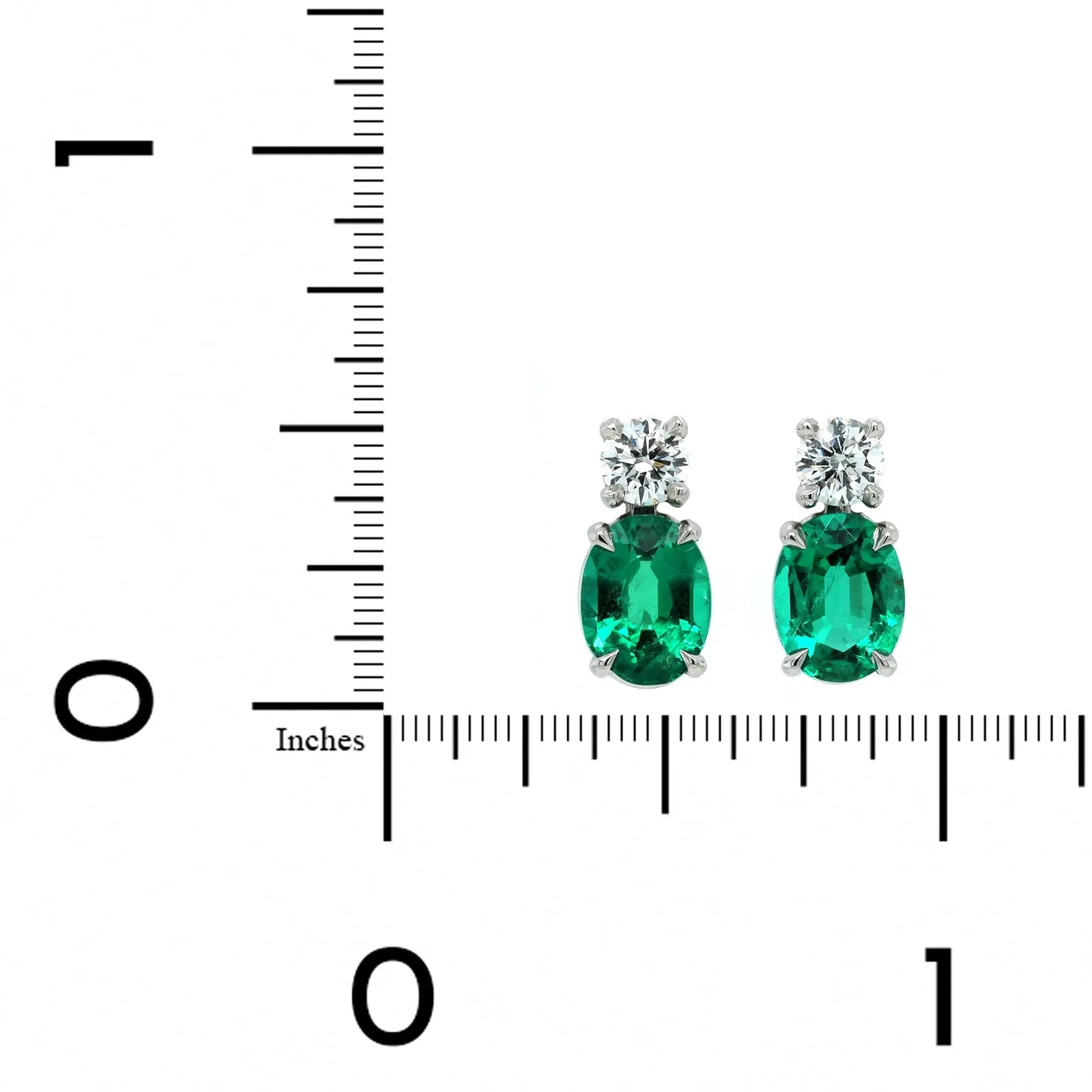 Platinum Emerald and Diamond Stud Earrings