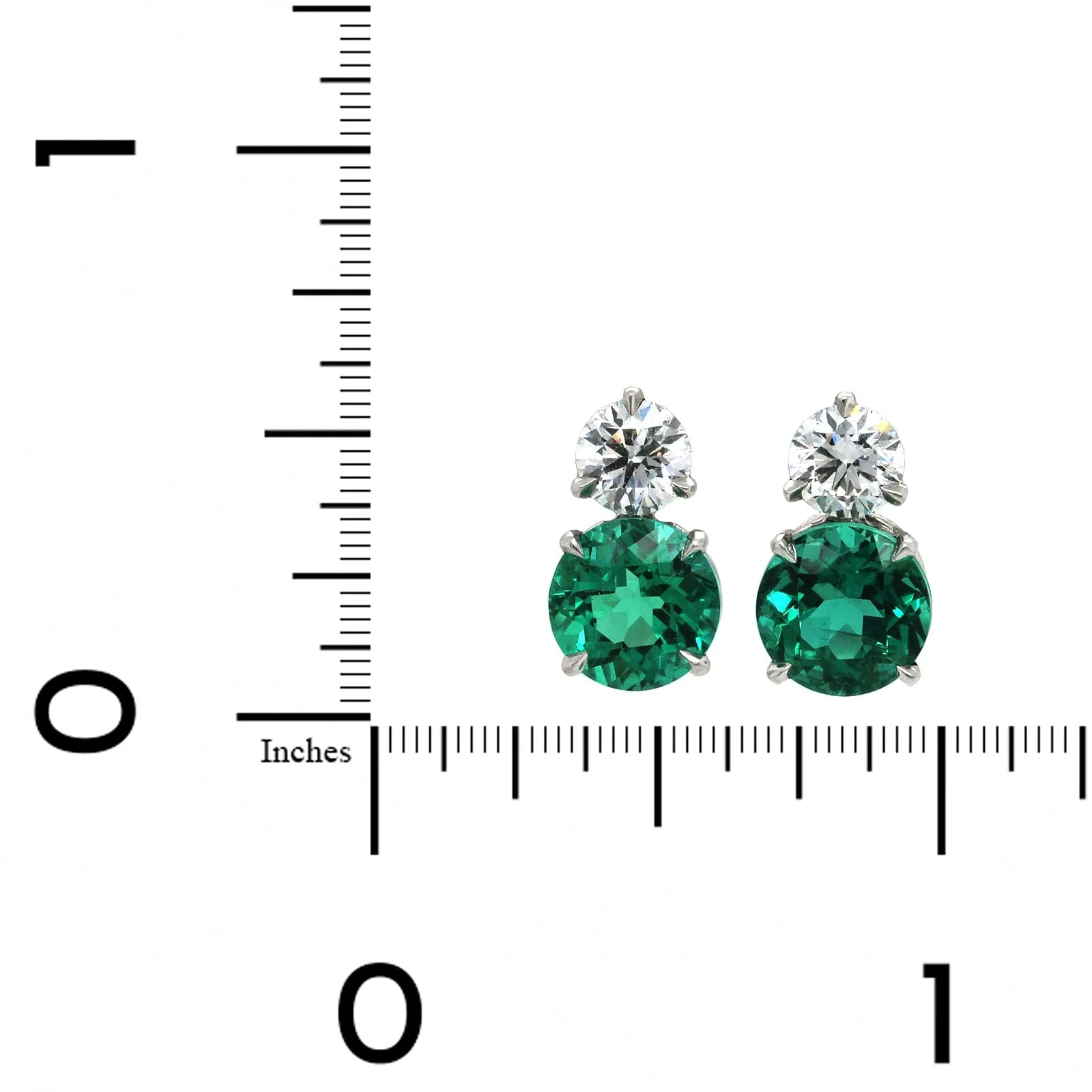 Platinum Emerald and Diamond Stud Earrings
