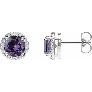 Platinum Lab-Grown Alexandrite & .05 CTW Natural Diamond Halo-Style Earrings