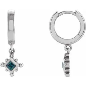 Platinum Lab-Grown Alexandrite Beaded Bezel-Set Hoop Earrings