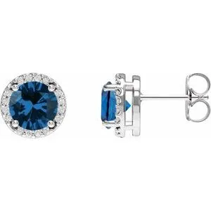 Platinum Lab-Grown Blue Sapphire & .05 CTW Natural Diamond Halo-Style Earrings