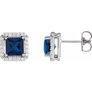 Platinum Lab-Grown Blue Sapphire & .08 CTW Natural Diamond Halo-Style Earrings