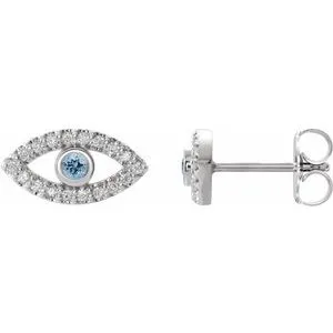 Platinum Natural Aquamarine & Natural White Sapphire Evil Eye Earrings